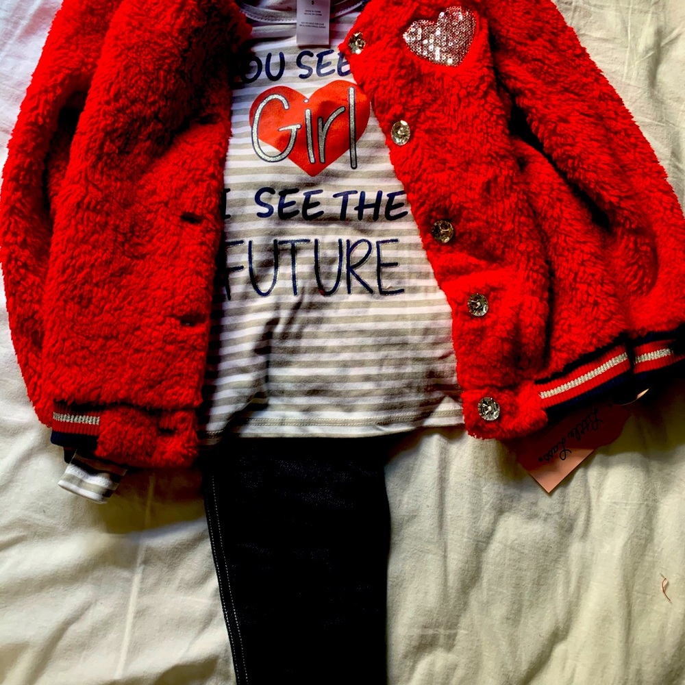 NEW 3 PIECE FAUX FUR  GIRL SIZE 5